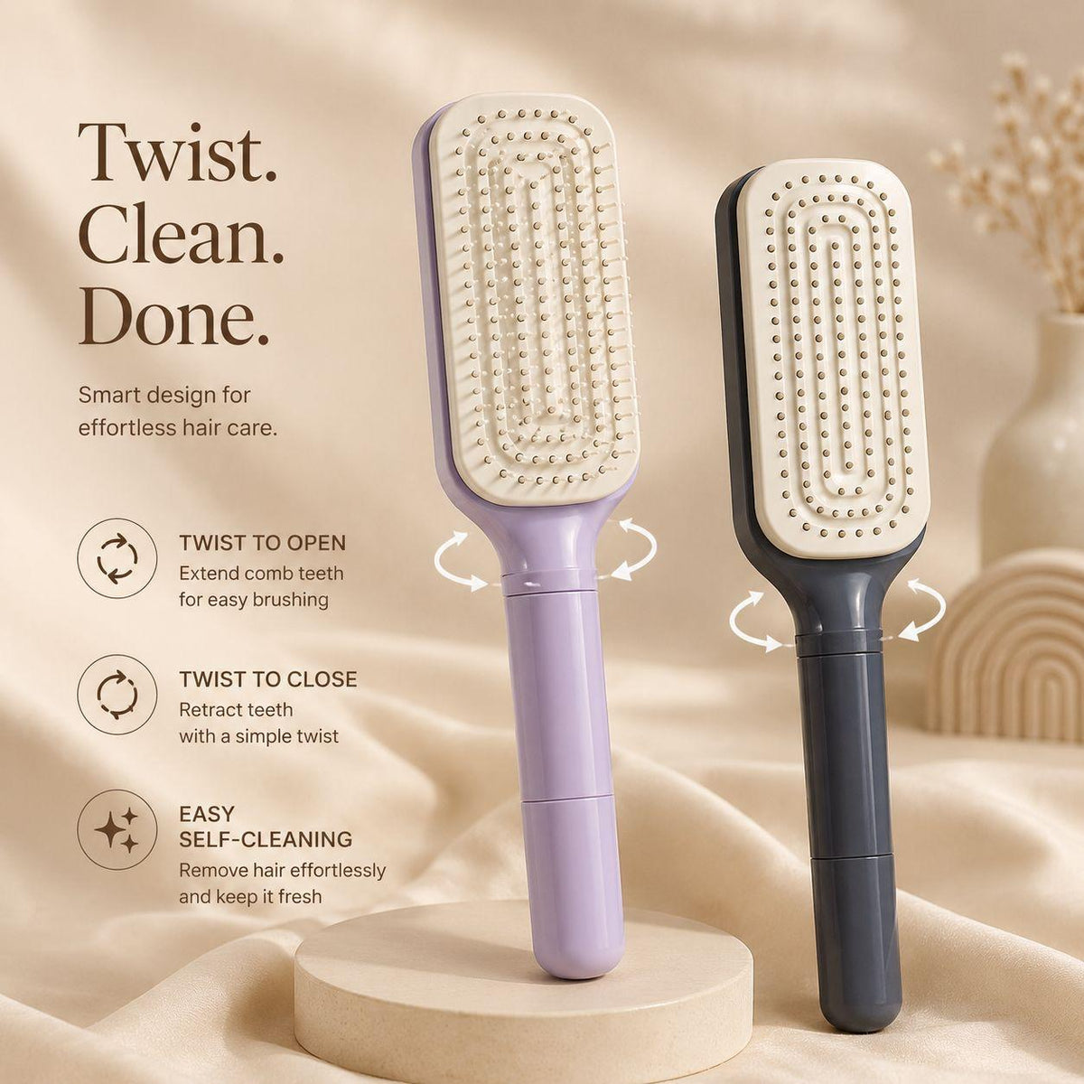 Viora Glide™ Self-Cleaning Hair Brush